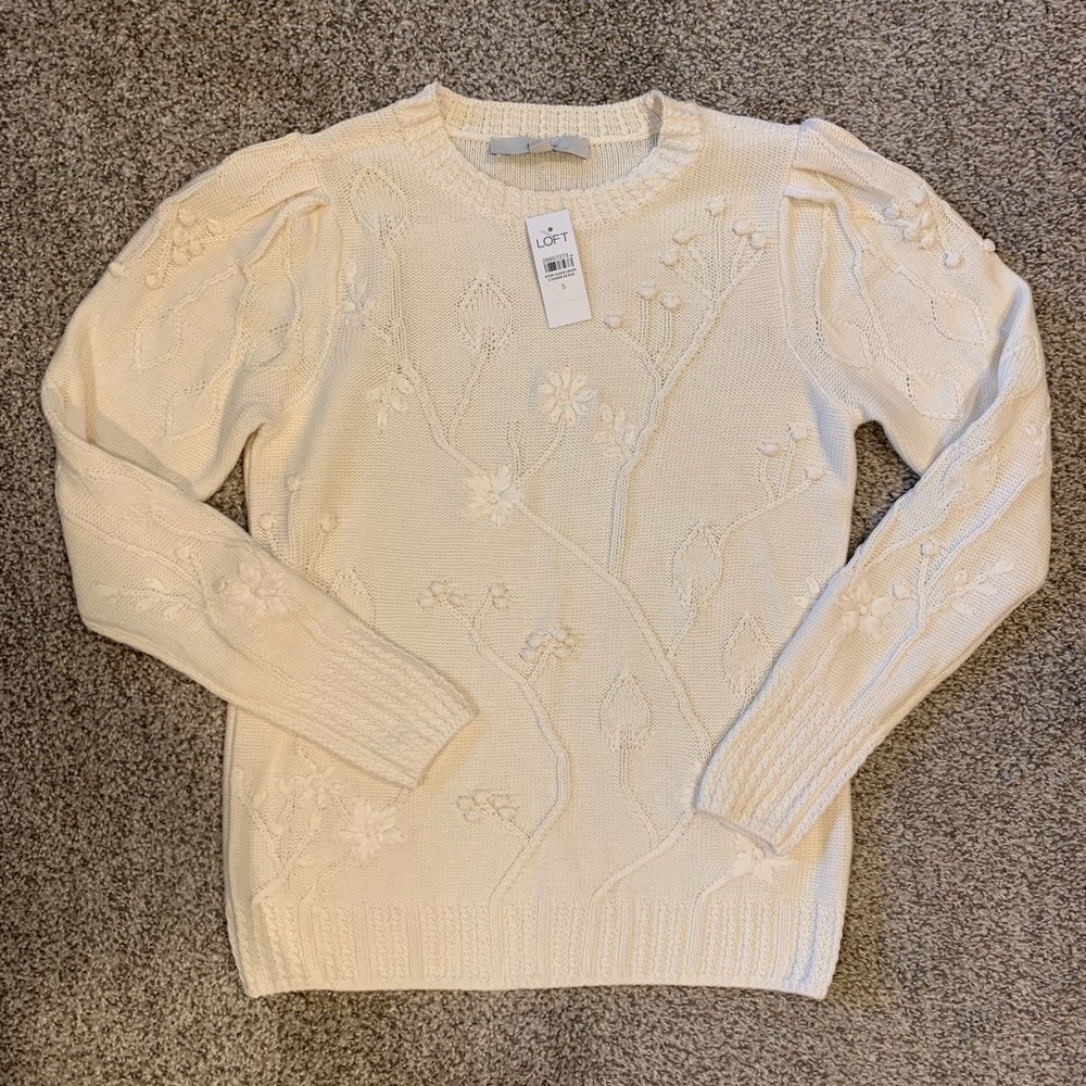 NWT white cream floral bobble knit sweater S - Picture 5 of 7